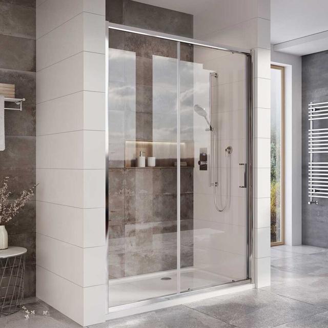 Chipps Semi-Frameless Tempered Glass Single Sliding Shower Door Belfry Bathroom Size: H 195 cm x 130 W cm on Productcaster.