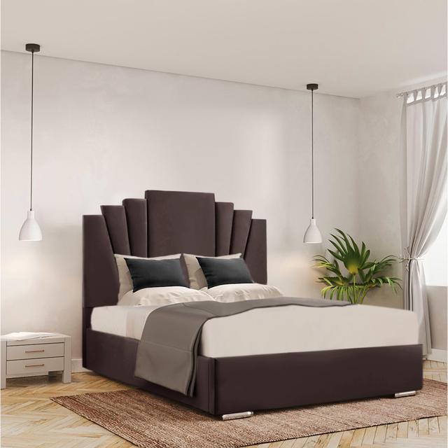 Caty Upholstered Scalloped Bed Ivy Bronx Colour: Mole, Size: 180 x 200 cm on Productcaster.