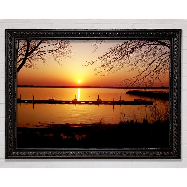 Tranquil Lake Sunrise Framed Print Highland Dunes Size: 100cm H x 141.4cm W on Productcaster.