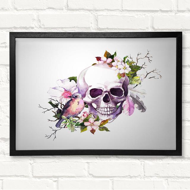 Skull Flowers And Bird - Closed Corner Frame Art Prints on Wood ClassicLiving Size: 59.7cm H x 84.1cm W on Productcaster.