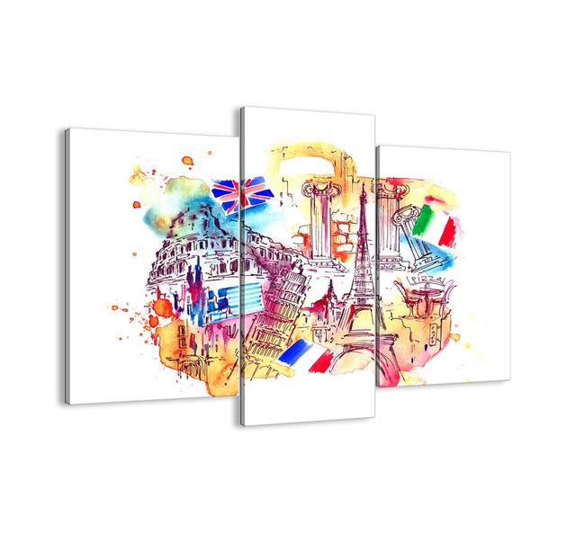 'European Tour' - 3 Piece Graphic Art Print Set on Canvas Brayden Studio Size: 80cm H x 95cm W x 1.8cm D on Productcaster.