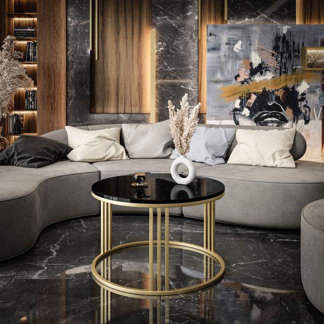 Arshman Frame Coffee Table Metro Lane Table Base Colour: Matt Gold, Table Top Colour: Glossy Black on Productcaster.