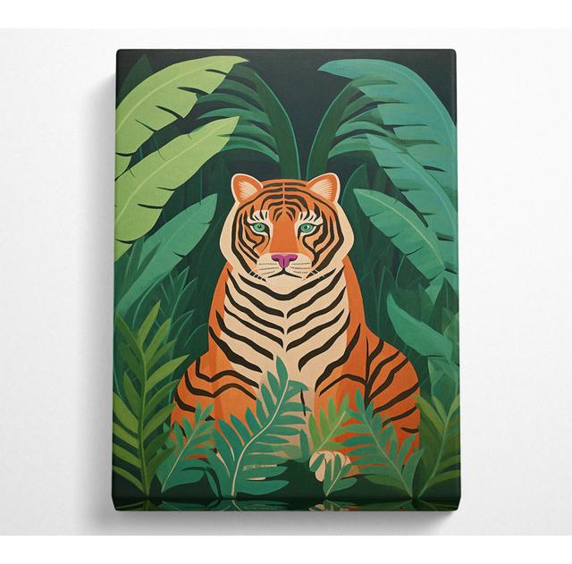 Tiger Exotic Jungle Leaves - Single Picture Frame Art Prints on Canvas Bright Star Size: 50.8cm H x 35.6cm W x 10cm D on Productcaster.