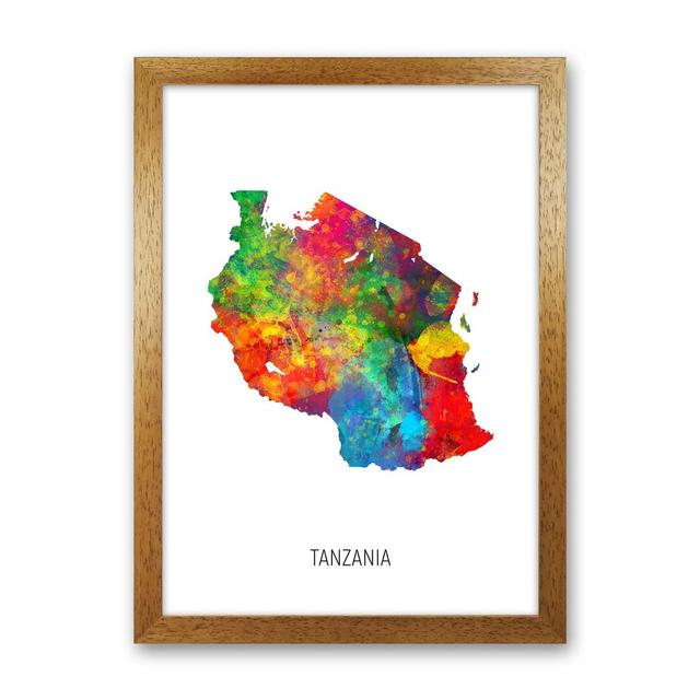 Tanzania Watercolour Map by Michael Tompsett - Print Latitude Run Size: 46cm H x 34cm W x 3cm D, Format: Brown Framed on Productcaster.