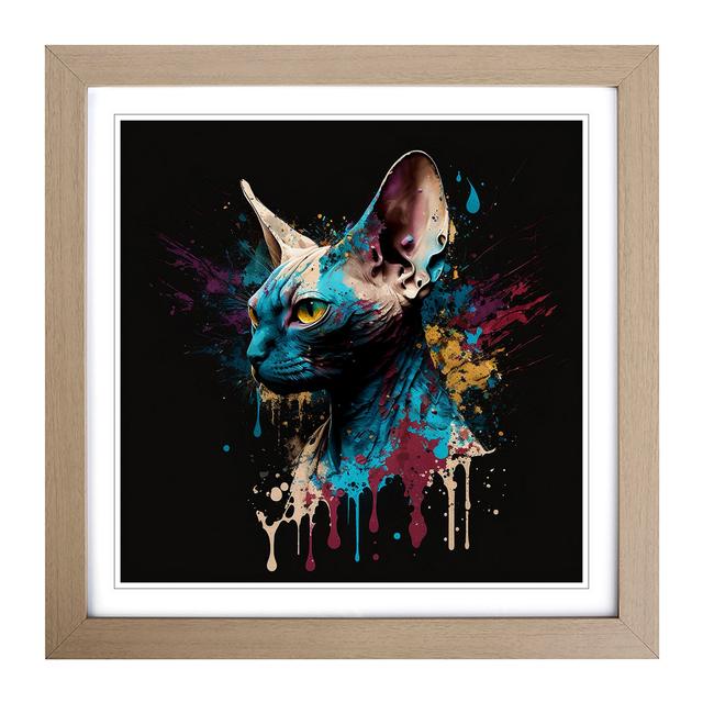 Sphynx Cat Splatter Art - Single Picture Frame Art Prints on Wood Marlow Home Co. Format: Oak on Productcaster.