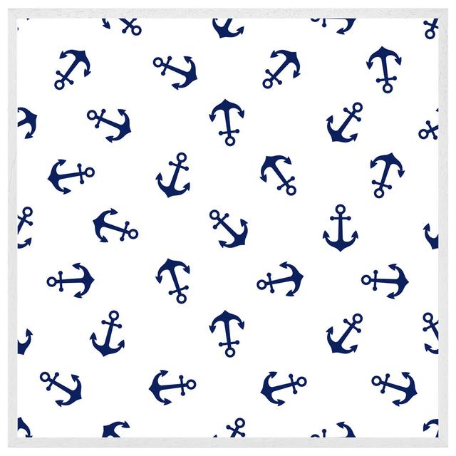 Canoby Navy Anchors On White - Single Picture Frame Print Latitude Run Size: 41cm H x 41cm W x 4cm D, Frame Colour: Black Framed on Productcaster.