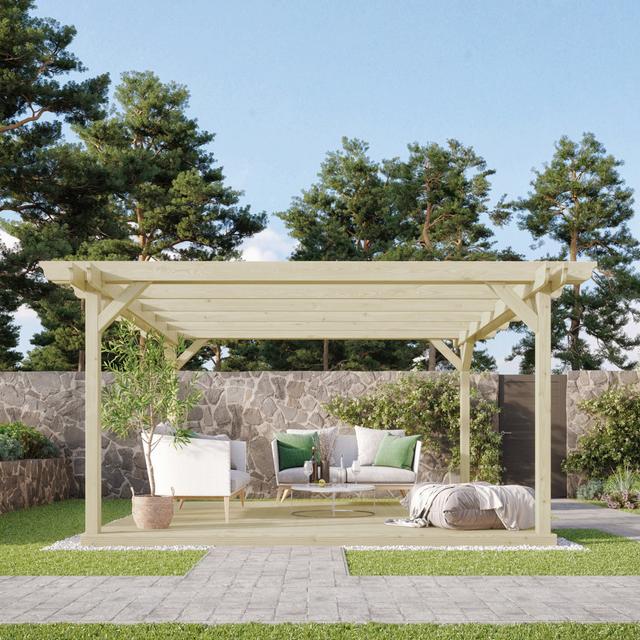 Latre Wood Pergola Ebern Designs Finish: Light Green, Size: 340cm H x 240cm W x 240cm D on Productcaster.