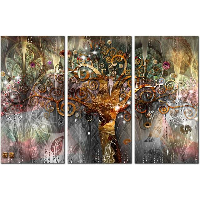 Golden Tree I - 3 Piece No Frame Print on Canvas East Urban Home Size: 60 cm H x 90 cm W on Productcaster.