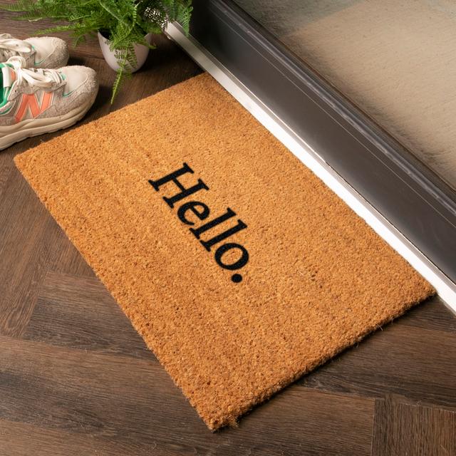 Beckley Hello Kitchen Mat Maturi Colour: Black/Orange on Productcaster.