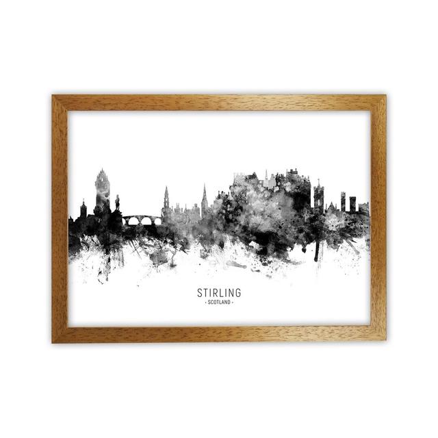 Stirling Scotland Skyline Black White City Name by Michael Tompsett - Print Latitude Run Format: Brown Framed, Size: 34cm H x 46cm W x 3cm D on Productcaster.