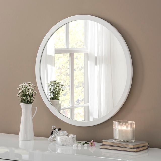 Tabatha Wood Flat Wall Mirror Zipcode Design Finish: White, Size: 40cm H x 40cm W on Productcaster.