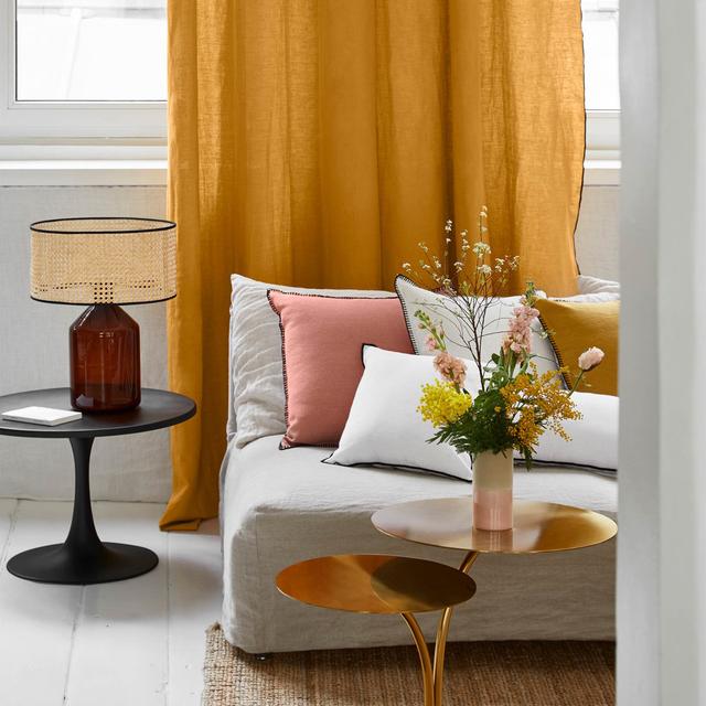 Carlina Pencil Pleat Semi Sheer Sliding Curtain Madura Panel Size: Width 135 x Drop 350cm, Colour: Ochre on Productcaster.