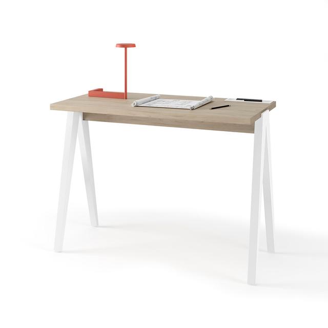 Gundrath Desk 17 Stories Top Colour: Light Oak, Frame Colour: White on Productcaster.