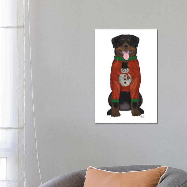 Christmas Des - Rottweiler In Christmas Sweater by Fab Funky - Wrapped Canvas Gallery-Wrapped Canvas Giclée The Seasonal Aisle Size: 66.04cm H x 45.72 on Productcaster.