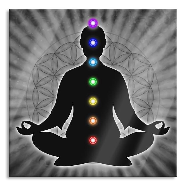 Meditation With 7 Chakras - No Frame Print on Glass Latitude Vive Size: 80cm H x 80cm W x 0.4cm D on Productcaster.