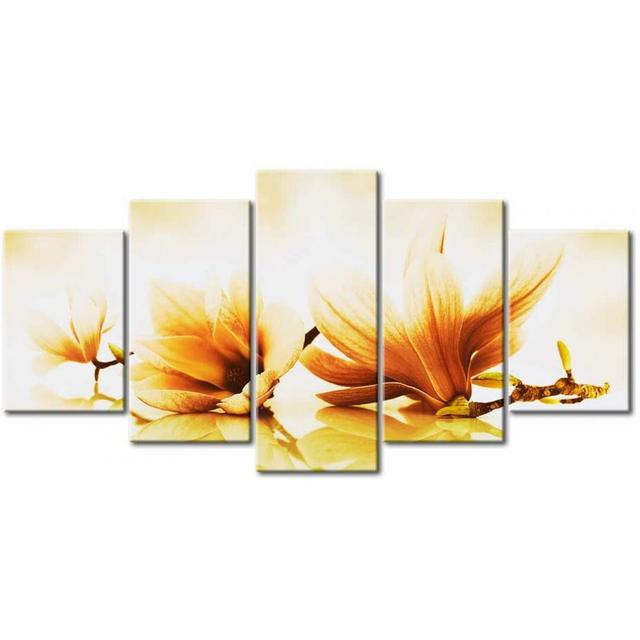 Amber Magnolias - 5 Piece No Frame Print on Canvas East Urban Home Size: 200 cm x 100 cm on Productcaster.