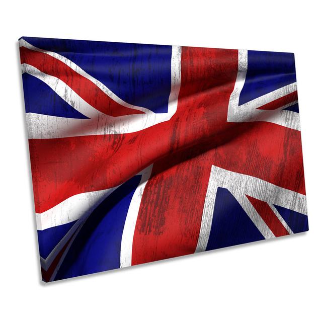 Union Jack Flag Waving CANVAS WALL ART Framed Print Ebern Designs Size: 61cm H x 91.4cm W on Productcaster.