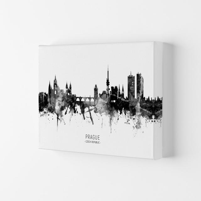 Prague Czech Republic Skyline Black White City Name by Michael Tompsett - Print Latitude Run Size: 21cm H x 29.7cm W x 4cm D, Format: Wrapped Canvas on Productcaster.