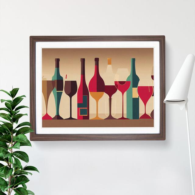 Wine Bottle Retro Art Vol.1 Abstract - Picture Frame Graphic Art Marlow Home Co. Size: 46cm H x 64cm W x 2cm D, Frame Colour: Walnut on Productcaster.