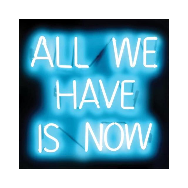 Neon All We Have Is Now Aqua on Black by Hailey Carr - Typography on Canvas 17 Stories Format: Wrapped Canvas, Size: 93.98cm H x 93.98cm W x 1.91cm D on Productcaster.