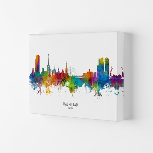 Halmstad Sweden Skyline by Michael Tompsett - Graphic Art Latitude Run Format: Wrapped Canvas, Size: 59.4cm H x 84cm W x 4cm D on Productcaster.