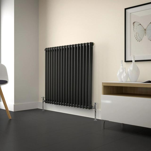 Laser Klassic Horizontal Traditional Column Radiator K-Rad Radiator Colour: Black, Size: 60cm H x 65cm W x 6.6cm D on Productcaster.