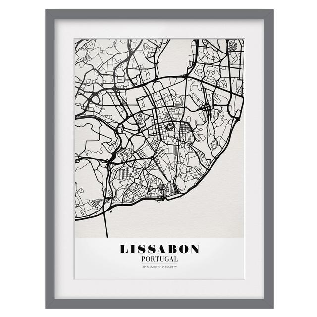 Lisbon Map - Classic Framed Photographic Print East Urban Home Frame Options: Matt grey, Size: 100 cm H x 70 cm W on Productcaster.