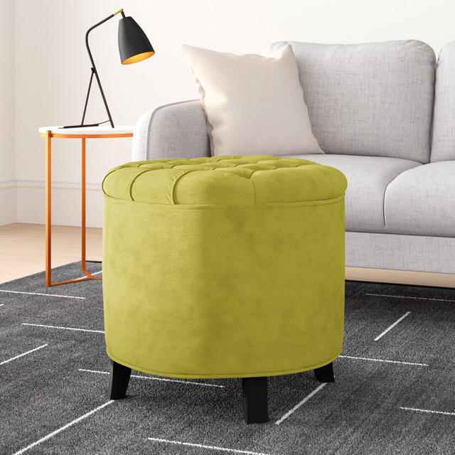 Alethea 53.1cm Wide Velvet Tufted Round Solid Colour Ottoman with Storage Hykkon Upholstery Colour: Asparagus on Productcaster.