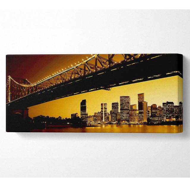 New York City Blick von unter der Brooklyn Bridge - Leinwanddrucke auf Wrapped Canvas Ebern Designs Größe: 50,8 cm H x 121,9 cm B x 10 cm T on Productcaster.