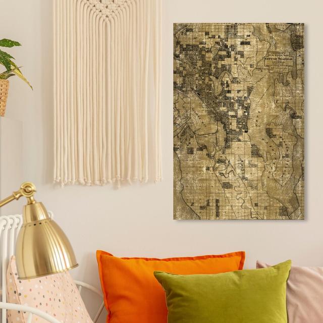 Seattle Map Gold And Black - Wrapped Canvas Print East Urban Home Size: 61 cm H x 40.6 cm W on Productcaster.