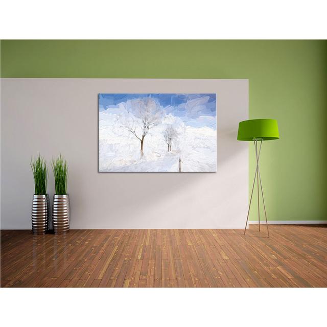 Leinwandbild Winterlandschaft in Blau/Weiß East Urban Home Größe: 80 cm H x 120 cm B on Productcaster.