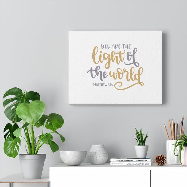 Light of the World Matthew 5:14 - Wrapped Canvas Typography Blue Elephant Size: 61cm H x 76cm W on Productcaster.