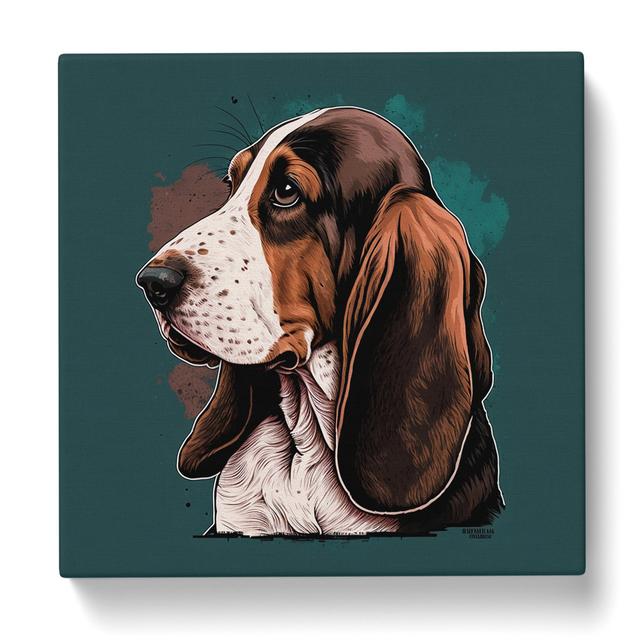 Basset Hound Retro - Print Marlow Home Co. Size: 35cm H x 35cm W x 3cm D on Productcaster.