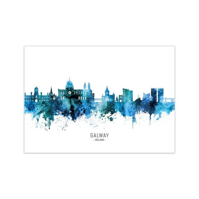 Galway Ireland Skyline Blue City Name by Michael Tompsett - Graphic Art Ebern Designs Format: Unframed, Size: 60cm H x 84cm W x 1cm D on Productcaster.