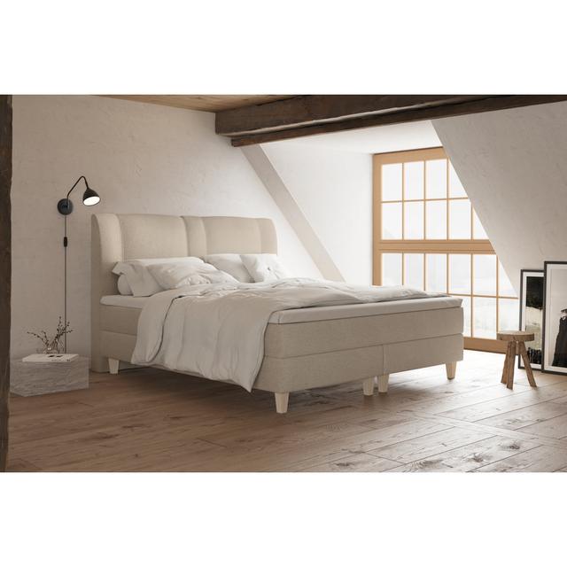 Echtes Boxspringbett Houle mit Kaltschaum Topper ModernMoments Liegefläche: 200 x 200 cm, Farbe: Hellbeige, Härtegrad der Matratze: H3 - ca. 75-100 kg on Productcaster.