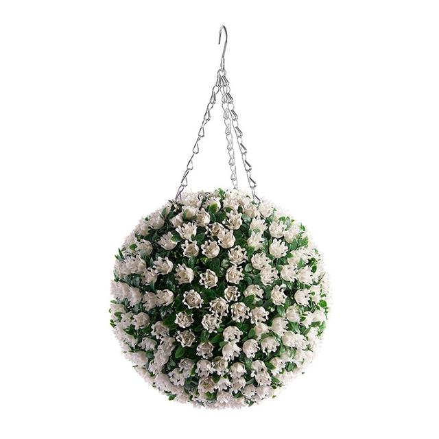 Artificial Flowering Topiary The Seasonal Aisle Flower Colour: White, Size: 28cm H x 28cm W x 28cm D on Productcaster.