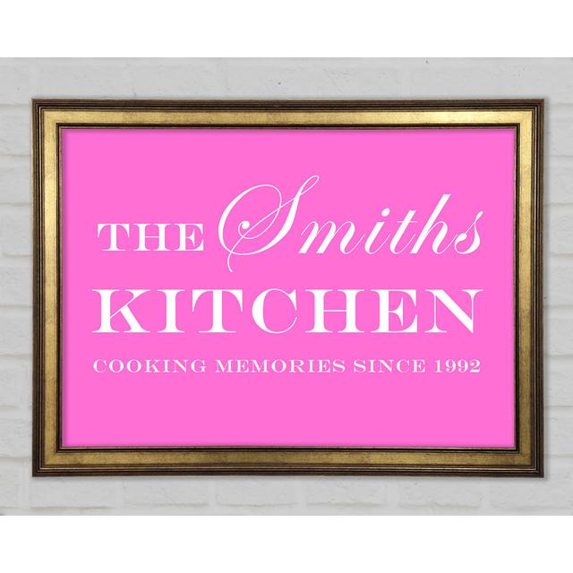 Kitchen Quote Your Family Name And Date Kitchen Framed Print Happy Larry Size: 29.7cm H x 42cm W x 1.5cm D, Colour: Vivid Pink on Productcaster.