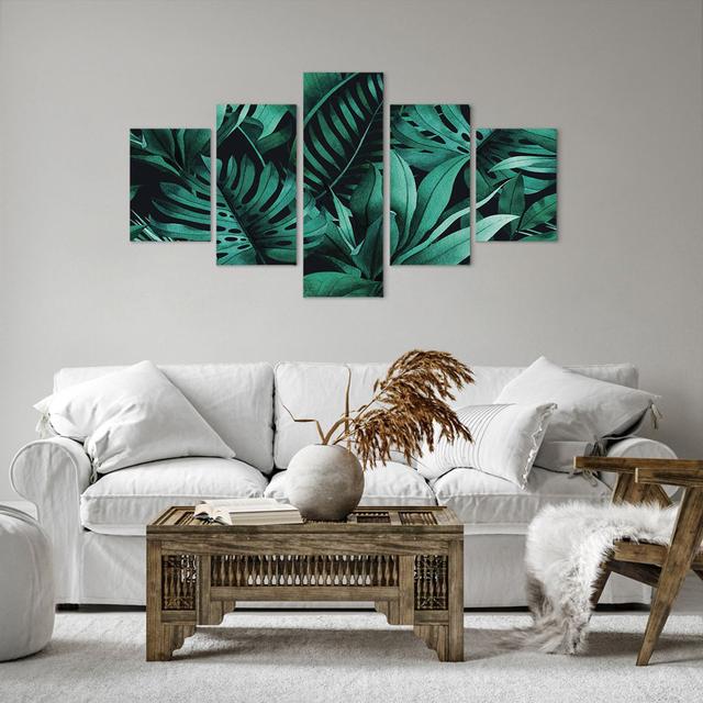 Leaves Monstera - 5 Piece Wrapped Canvas Graphic Art 17 Stories Size: 70cm H x 125cm W x 1.8cm D on Productcaster.