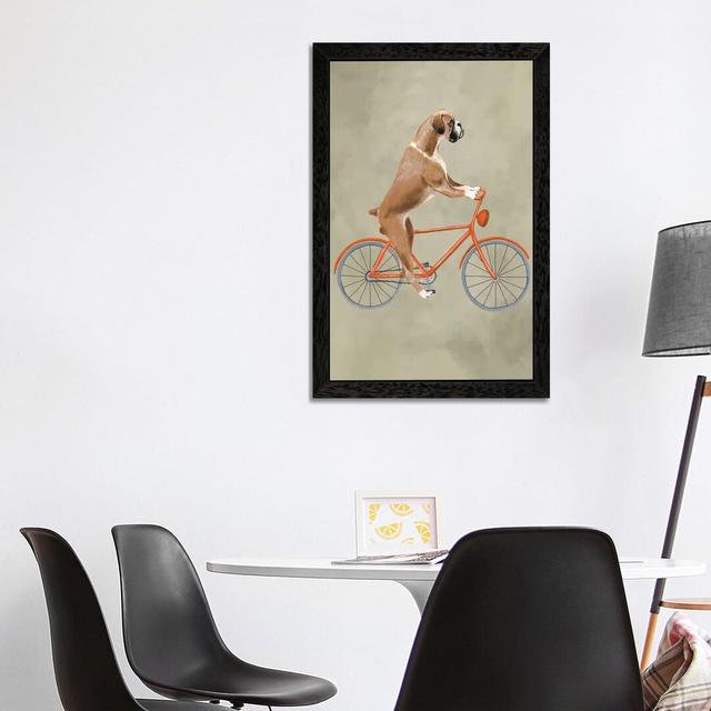 Boxer On Bicycle by Coco De Paris - Print on Canvas East Urban Home Frame Option: Black Framed, Size: 66.04cm H x 45.72cm W x 3.81cm D on Productcaster.