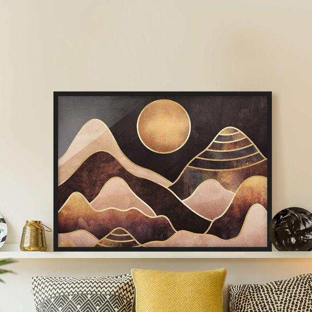 Golden Sun Abstract Mountains - Picture Frame Graphic Art on Paper Canora Grey Frame Option: Black Framed, Size: 30cm H x 40cm W x 2cm D on Productcaster.