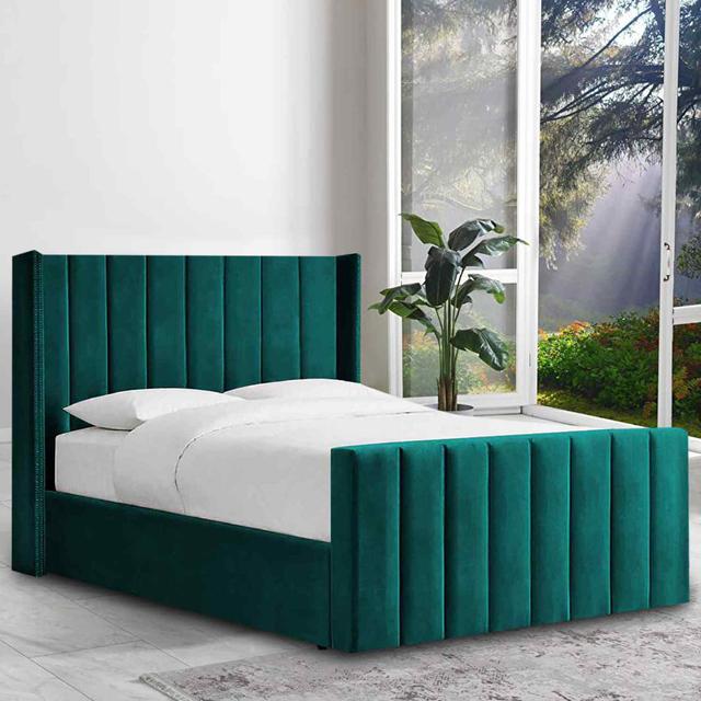 Luca Bed Double Plush Velvet Blue Envisage Trade Colour: Green, Size: Single (3') on Productcaster.