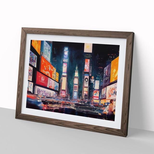 Times Square New York Watercolour Vol.4 - Picture Frame Graphic Art 17 Stories Frame Colour: Walnut Framed, Size: 34cm H x 46cm W x 2cm D on Productcaster.