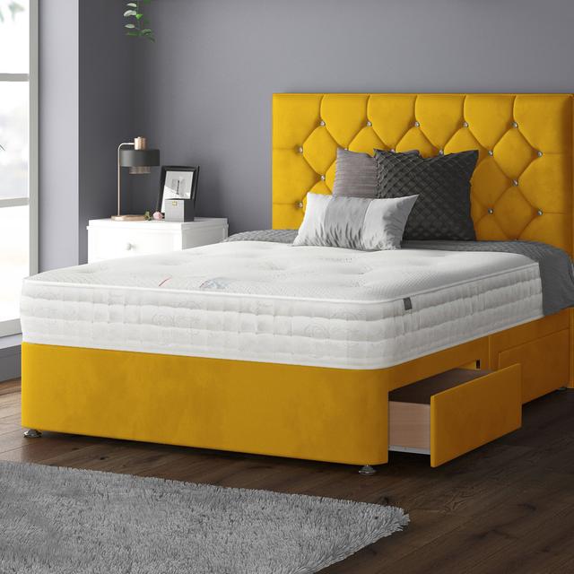 Divan Bed Set Rosdorf Park Colour: Turmeric, Size: Small Double (4'), Storage Type: 2 Foot-end Drawers on Productcaster.