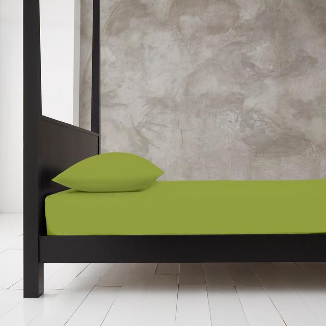 Adara Cotton Blend/Polyester Sateen Fitted Sheet 17 Stories Size: Single (3'), Colour: Lime Green on Productcaster.