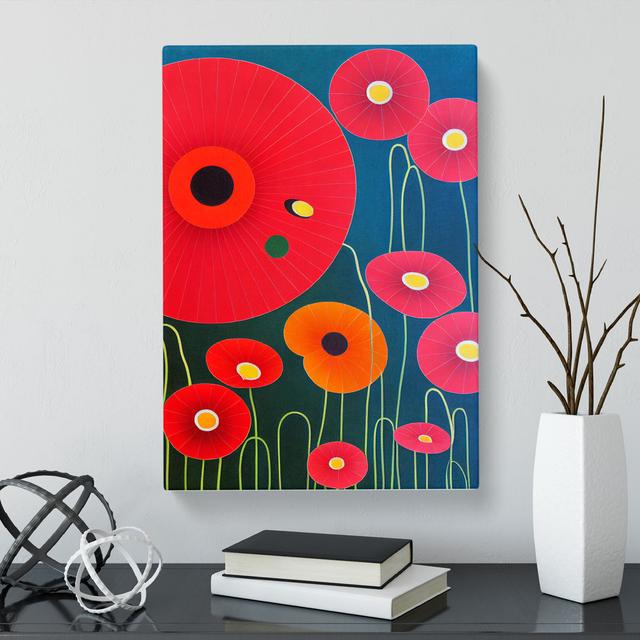 Baynard Poppy Flower Suprematism - Wrapped Canvas Print Marlow Home Co. Size: 76cm H x 50cm W x 3cm D on Productcaster.