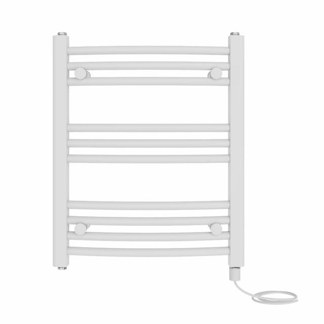 Cleavie Prefilled Curved Towel Rail Heated Towel Rails Metro Lane Finish: White, Size: 60cm H x 50cm W x 5.2cm D on Productcaster.