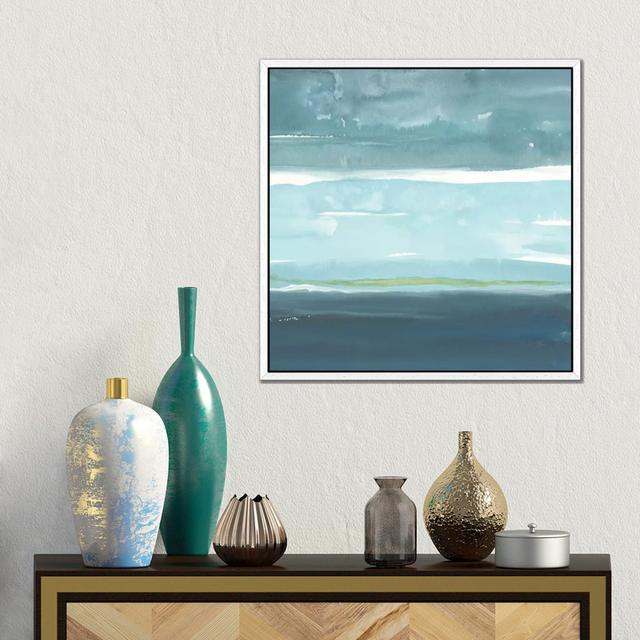 Teal Horizon II by Rob Delamater - Wrapped Canvas Painting Highland Dunes Size: 45.72cm H x 45.72cm W x 3.8cm D, Format: White Floater Framed on Productcaster.