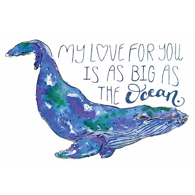 Whale Love II - Wrapped Canvas Typography Print Happy Larry Size: 61cm H x 91cm W x 3.8cm D on Productcaster.