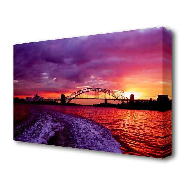 Speed Boat Trails Over The Red Ocean Seascape - Wrapped Canvas Photograph Print East Urban Home Size: 81.3 cm H x 121.9 cm W on Productcaster.