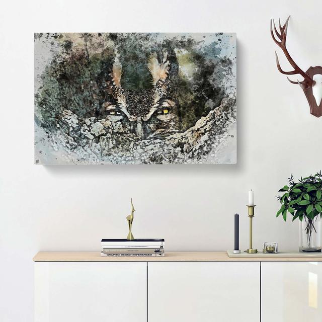 Long-Eared Owl in Abstract - Wrapped Canvas Painting Print East Urban Home Size: 50cm H x 76cm W x 3cm D on Productcaster.